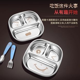 316 Stainless Steel Cartoon Dinner Plate with Compartments and Deepened Student Plate with Compartments for Kindergarten Kidsren's Eating Tableware to Prevent Falling
