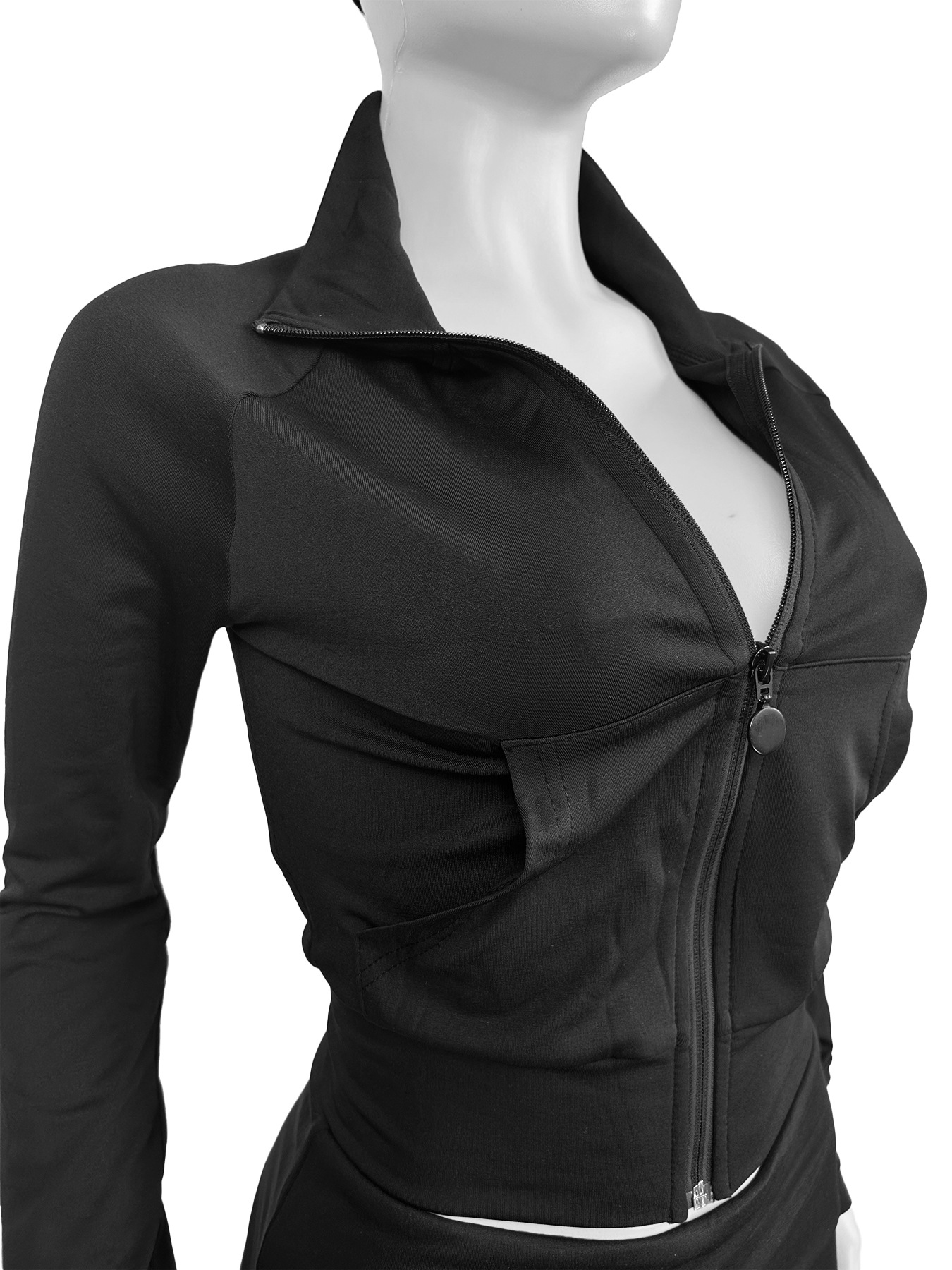 Women Clothing Sports Casual Tight Zipper Low Waist Fold Slightly Flared Fleece Lined Two Piece Sets