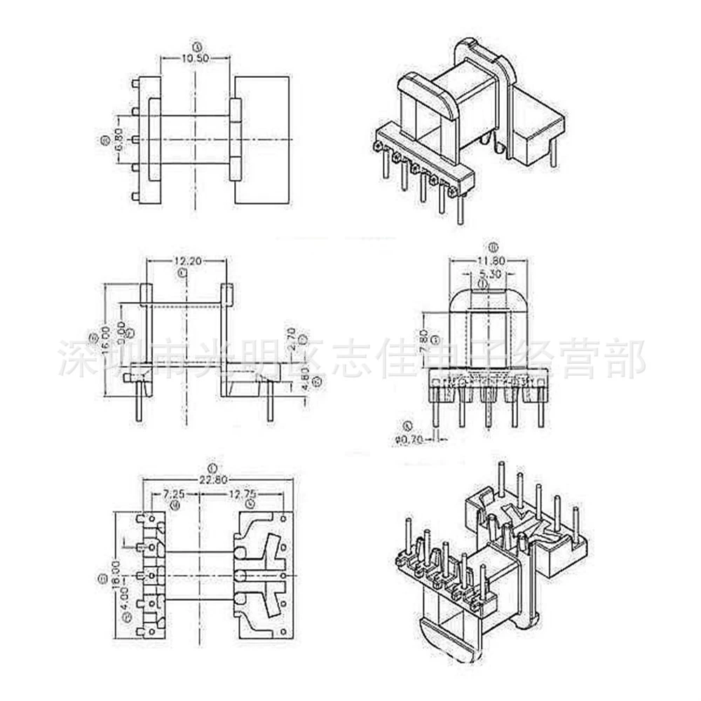 Каркас трансформатора EE19 Каркас связи EE19 силовой каркас односторонний Расширенный горизонтальный 5 + 5 контактов G1919