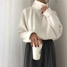 春季韩版新款百搭打底衫T恤宽松半高领纯色长袖女学生上衣潮