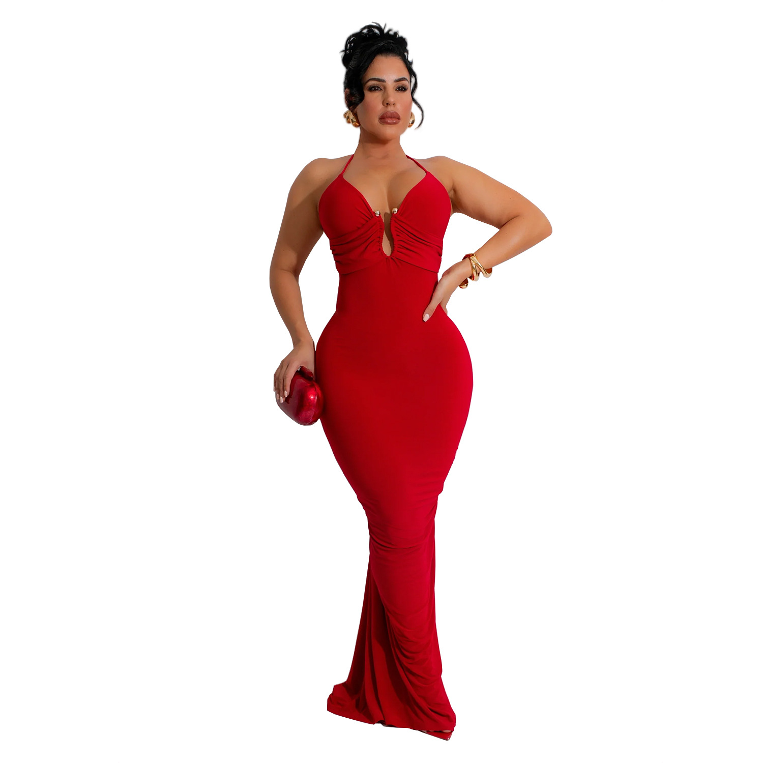 C7116 cross-border AliExpress Amazon Europa y América moda de mujer esbelta sexy V-collar vestido de espalda image 8