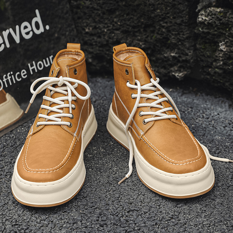 2024 Frühling und Herbst Neue Mode Casual Schuhe Echtes Leder Weiche Sohle Mid Top Atmungsaktiv Vielseitig herren Martin_voghion.com