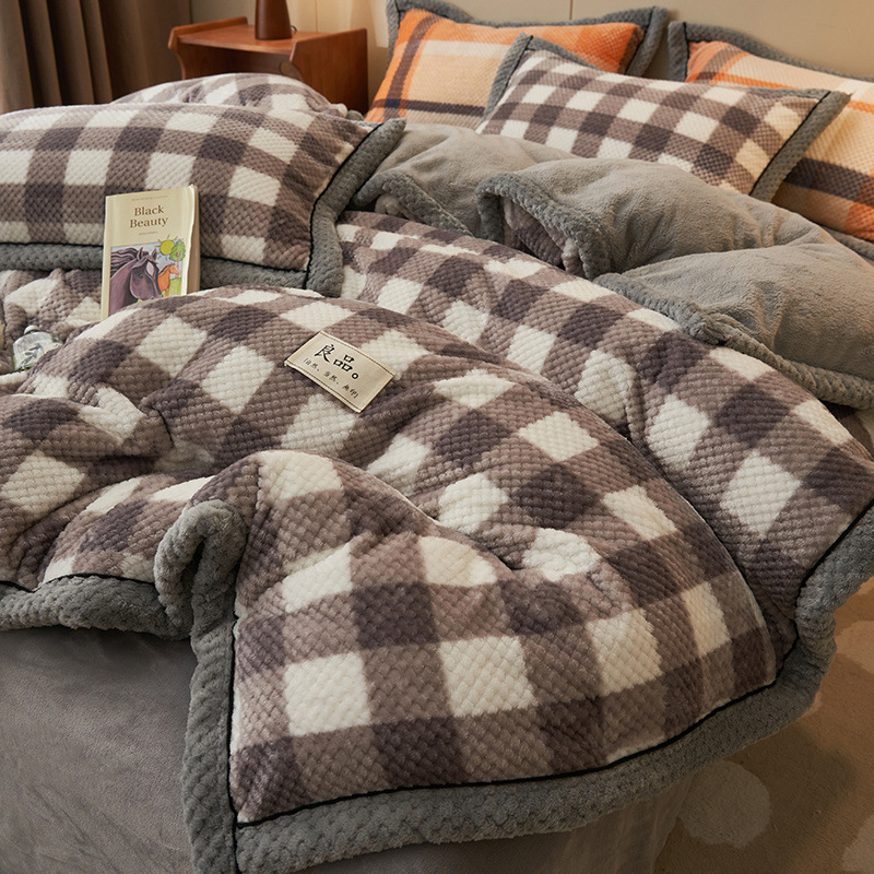 Nueva funda de edredón de terciopelo de leche de una sola pieza cubierta de edredón de terciopelo de coral de doble cara de invierno sábana de tres piezas de cuatro piezas 150x200x230