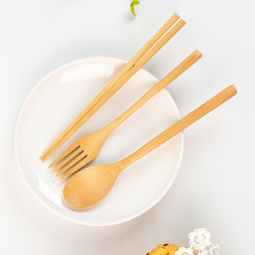 Japanese-style lotus wood spoon, fork and chopstick three-piece set student portable wooden tableware set wooden spoon wooden chopsticks wooden fork