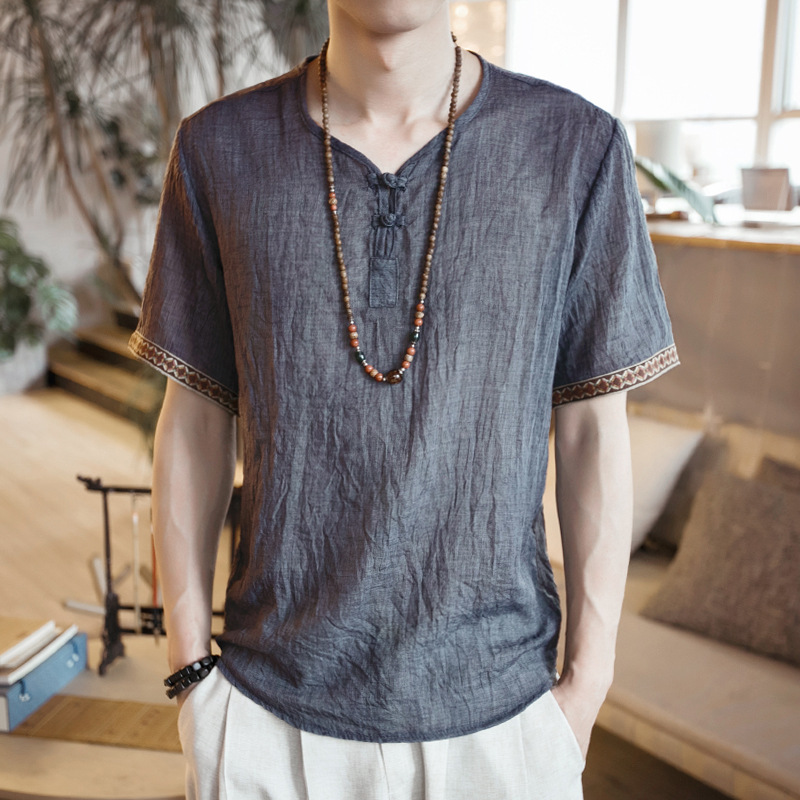 Special Offer Men's Summer Clothing Chinese Style Linen Thin Fashion Trendy Short-sleeved T-shirt Casual Men's Short-sleeved Top
