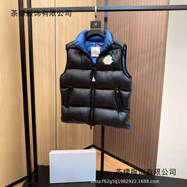 欧洲站2025冬季新款胸前大标LOGO男士马夹背心绒服马甲OS版型日常