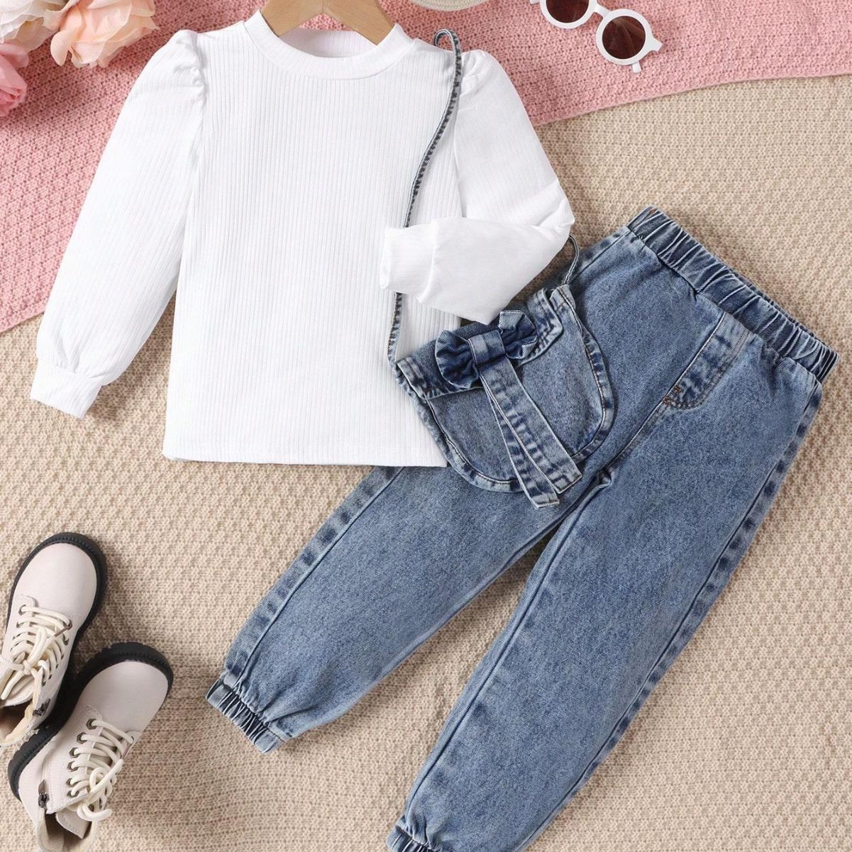 Pantaloni a maniche lunghe nuovi e caldi in vendita per ragazze autunno e inverno 2024 + borsa in denim carina alla moda_voghion.com