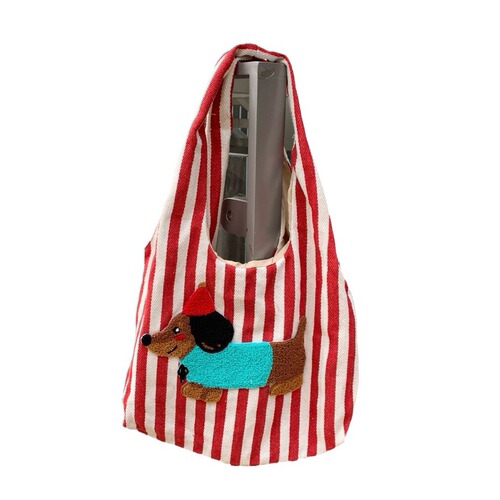 Korean-style artistic handbag, minimalist, fresh and clean striped canvas tote bag, casual and fashionable, large capacity, single-shoulder women's bag