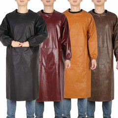 Leather waterproof long-sleeved apron, oil-proof, weak acid and alkali resistant, reverse dressing for men and women, thickened overalls, PU coveralls
