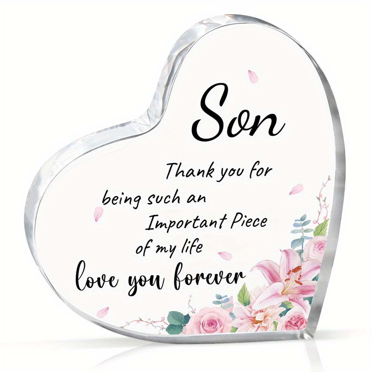 1个心形牌匾，适合儿子，亚克力材质，通用节日装饰品，桌面装饰