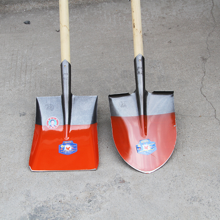 橘红尖锹方锹钢锹方头铁方锨铁锨锰钢锨头白蜡杆锹柄翻土加厚长柄