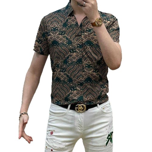 Men's Summer Thin Collared Embossed Polo Shirt Short Sleeve Fashion Streetwear Same Style Stylish Upper Body Shirt