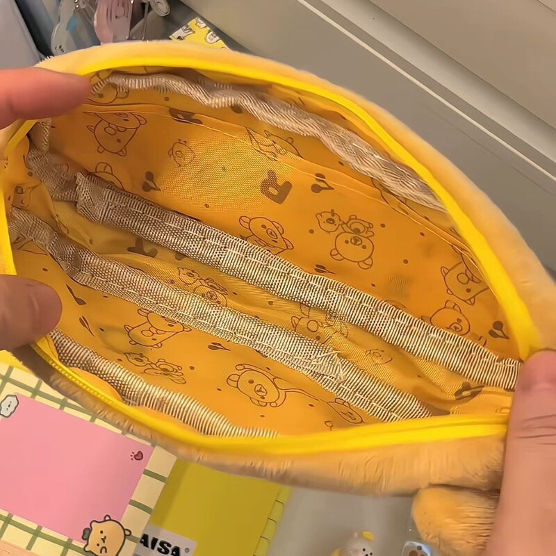 女の子向けの毛皮で覆われたかわいいリラックマの鉛筆バッグ、見栄えの良い化粧品バッグ、大容量の漫画文具筆箱、ペンホルダー|undefined