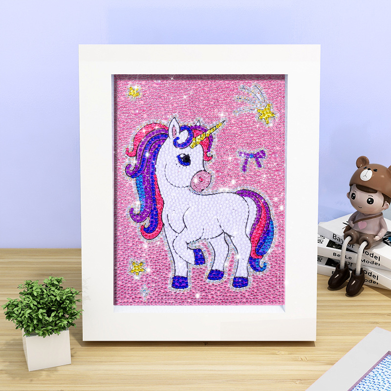 Pintura de diamante DIY con marco de fotos para enviar lleno de diamantes y pintura de diamantes para hacer pintura al óleo de dibujos animados educativos para niños 2024 ladrillo pegajoso y diamantes brillantes