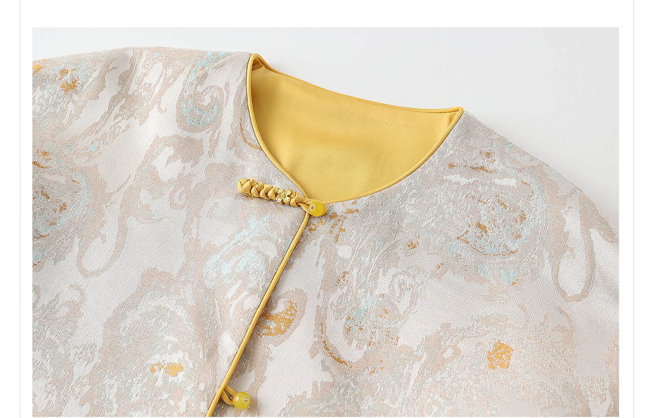 Áo khoác nữ kiểu Trung Hoa mới, chất liệu jacquard họa tiết nổi, phối khuy cài, form suông thu đông N9025 — Miju [phiên bản cotton], Hồng nhạt [phiên bản cotton], hồng nhạt, cơm cam chi tiết 40