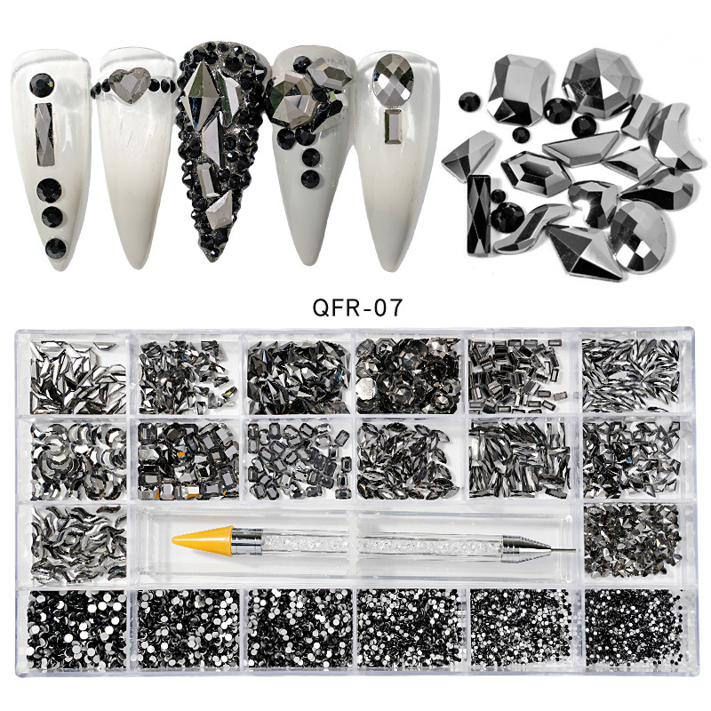 Transfronterizos 21 caja de diamante de agua de forma especial de fondo plano conjunto de joyería de uñas conjunto de pluma de puntuación de doble cabeza