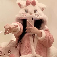 Специальная цена!! Симпатичная кошка Мэри Коралловый бархатный халат женский зимний 2025 новый домашний костюм пижама толстая ночная юбка