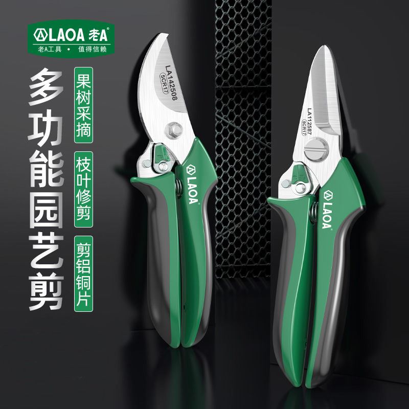 老A 专业园艺剪修枝剪刀防滑柄家用果树修剪不锈钢快速绿篱剪子
