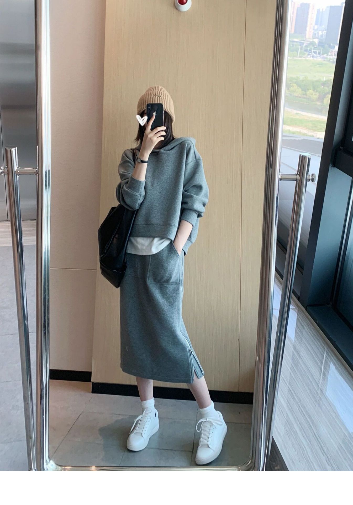 【中國直郵】 奢笛熊 春秋裝新款輕熟風休閒運動服衛衣兩件組 灰色 S