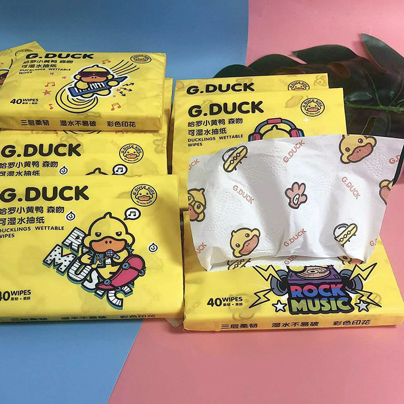 Printed tissue paper, yellow duck printed paper towel, portable small pack facial tissue, color napkin, household toilet paper, toilet paper