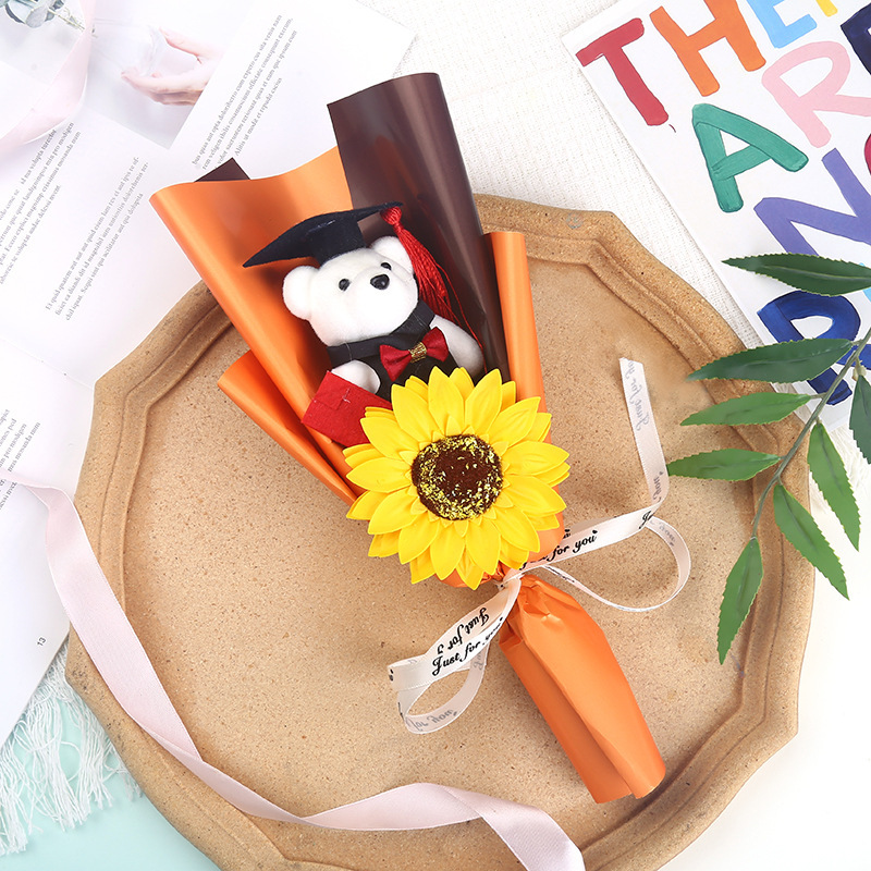 卒業漫画博士熊薔薇ヒマワリ花束恋人母教師の日創意プレゼントお土産|undefined