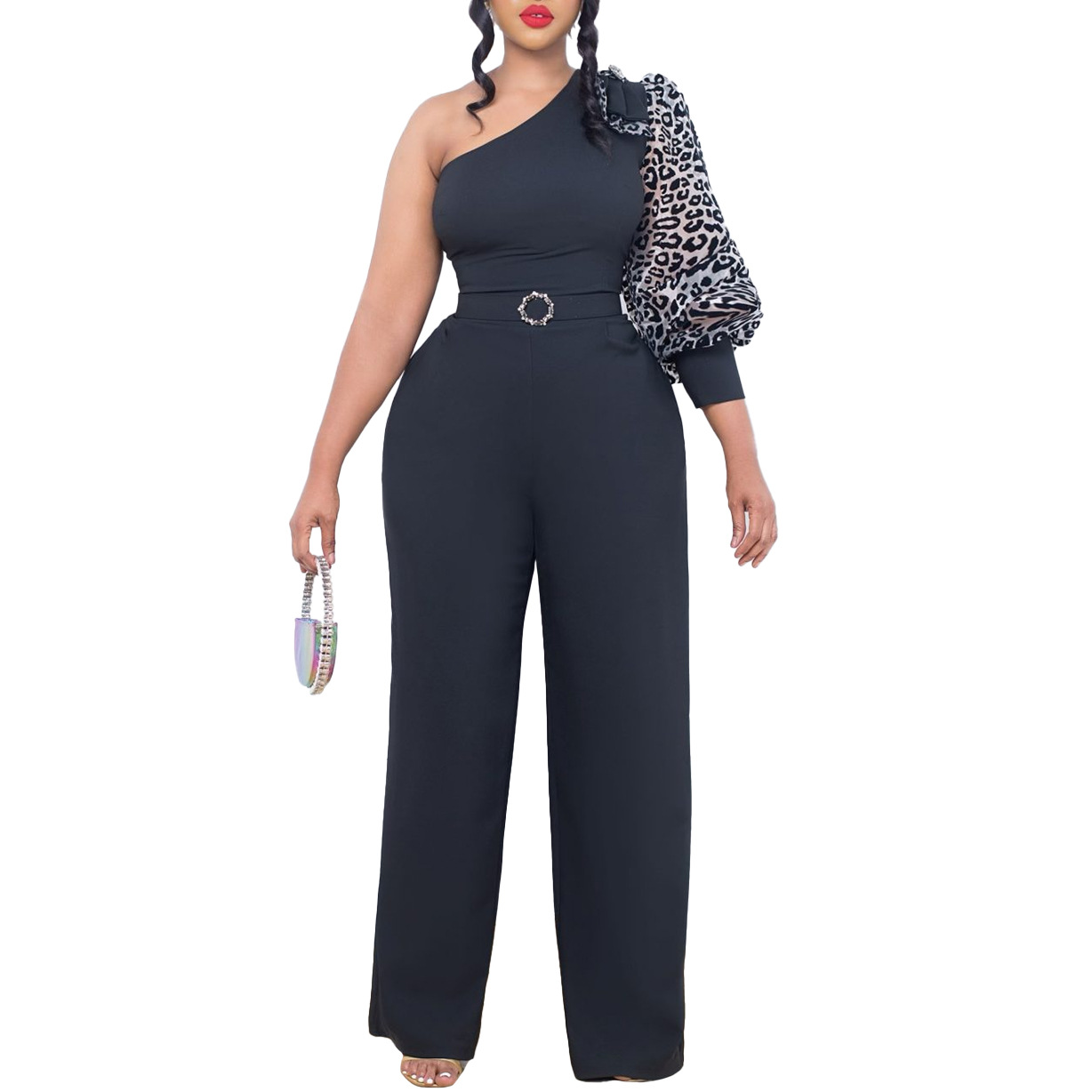 Women's Jumpsuits Rompers One Shoulder High Waist Wide Leg Elegant_voghion.com
