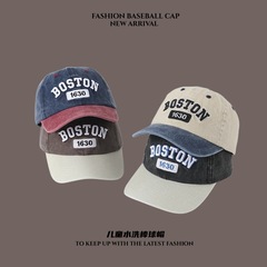 復古兒童帽子男女童BOSTON水洗鴨舌帽春秋新款遮陽帽棒球帽潮R166