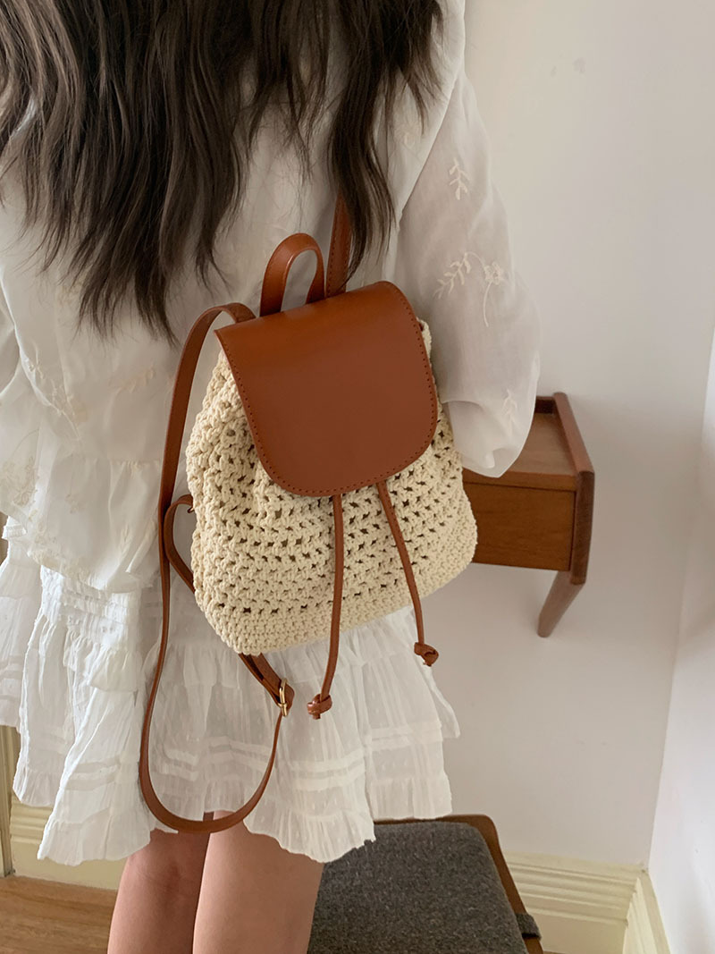 Bolsa de ombro para mulheres 2024 nova bolsa versátil para férias na praia, mochila de viagem com cordão de tecido de grama_voghion.com