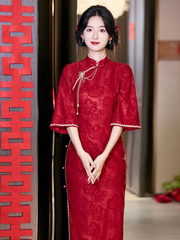 红色敬酒服旗袍2025年新款优雅复古气质年轻款新娘结婚绝美连衣裙|undefined