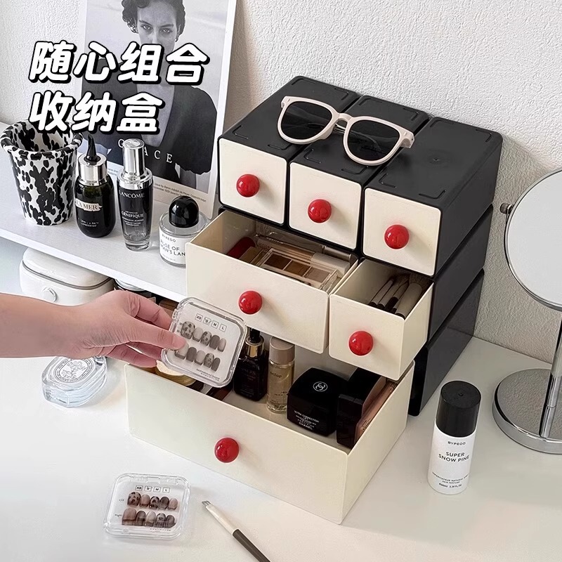 中世スタイルのデスクトップ収納ボックス化粧品長方形収納ボックスオフィスワークステーション引き出し型収納ラック|undefined