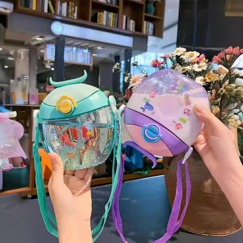 Botella infantil con diseño donut, vaso portátil con pajilla