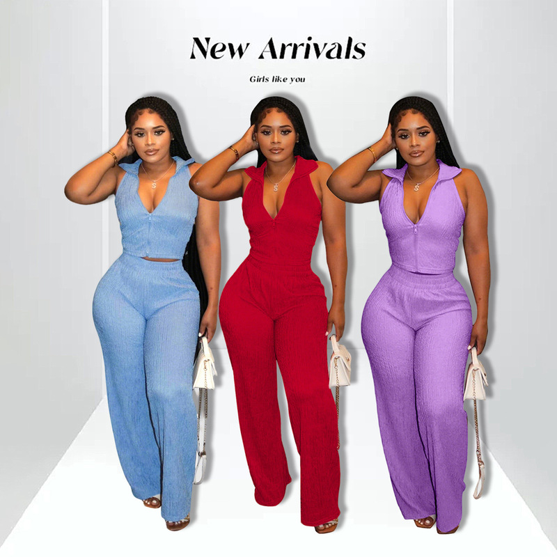 M3084 European and American Cross-border Women's Clothing Amazon AliExpress Summer Sleeveless Top Pleated Casual Pants suit Women