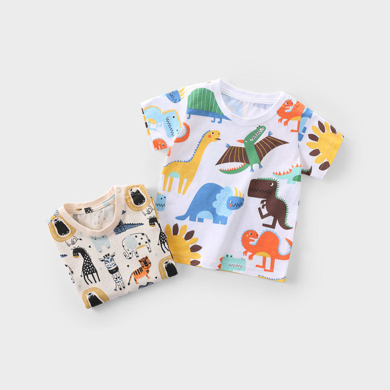 韩版儿童短袖T恤上衣新款夏季男宝宝印花卡通宽松中大小童上衣潮