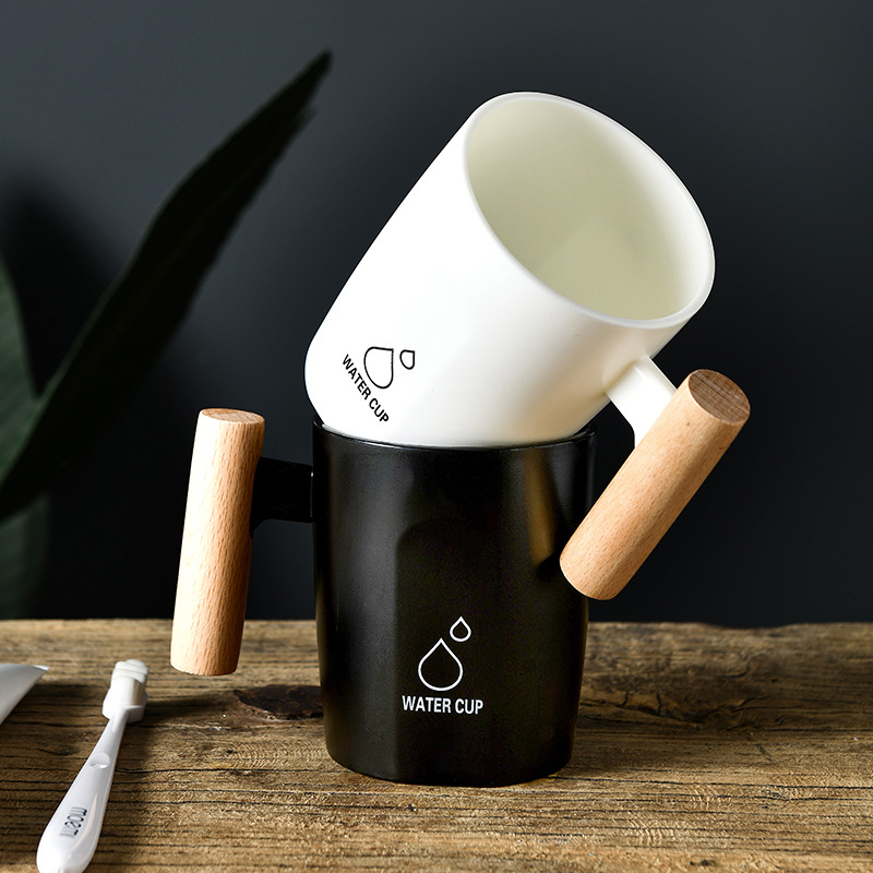 Designer Toothbrush Holder With Wooden Handle And Contrast Cup_voghion.com
