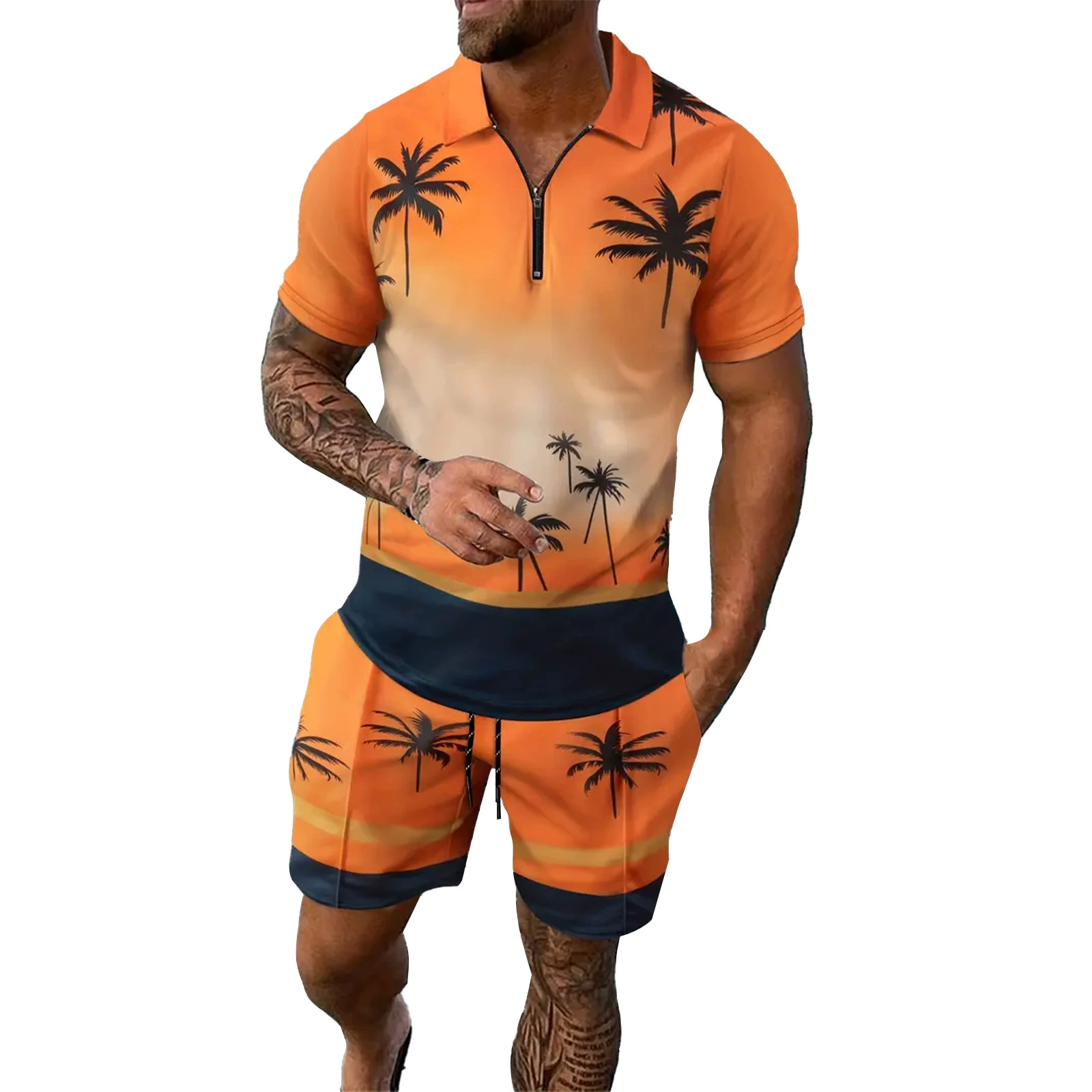 2025 POLO рубашка с молнией, короткий рукав, костюм, независимая станция, трансграничная европейская и американская мужская одежда, новый независимый поставщик, повседневный спортивный стиль