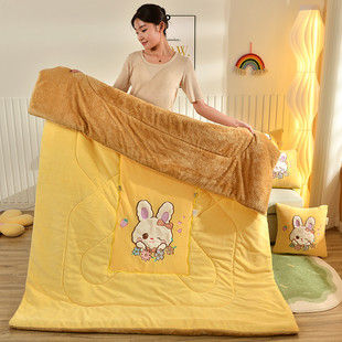 Cartoon Milk Velvet Dual-Purpose Pillow Quilt Two-In-One Rabbit Car Cushion Lumbar Support Office Lunch Break Foldableing Blanket