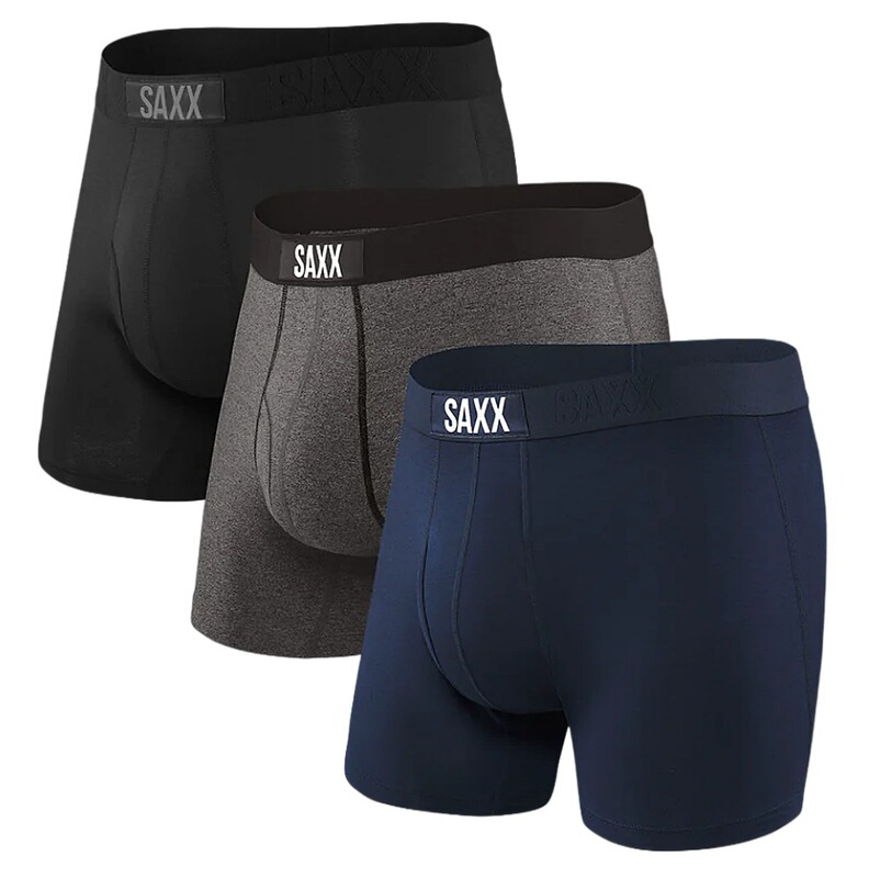 Saxx Men's Underwear with Side Openings, Mid-Waist, Breathable, Antibacterial, Sports Boxer Shorts, Solid Color, Elastic, Close-Fitting Four-Corner Briefs