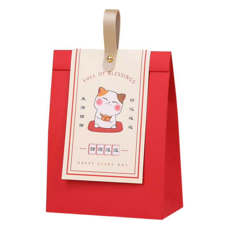 Nuevo Año Nuevo cartón rojo portátil embalaje bolsa de papel bolsa de alimentos copo de nieve crujiente de moda nacional turrón embalaje