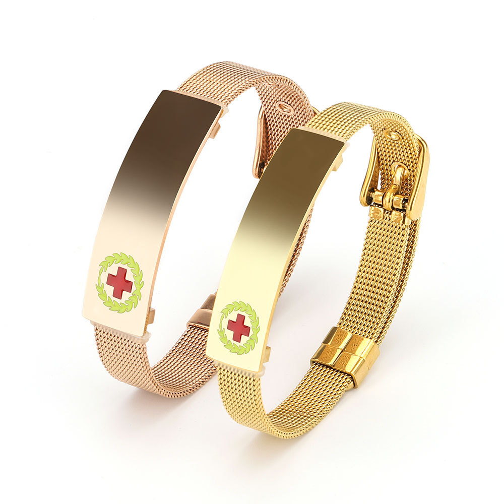 Cross-border titanium steel Medical logo curved card bracelet simple design mesh strap adjustable buckle diy lettering bracelet