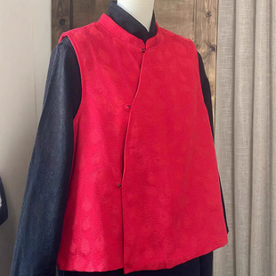 S092 25 Spring New Jacquard Cotton and Linen Zen Collar Chinese Cotton and Velvet Vest
