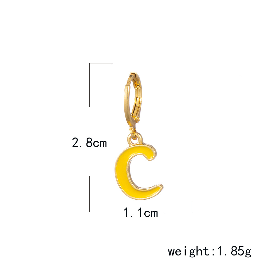 cartoon small letter earrings personality drop oil color 26 letter ear clippicture16