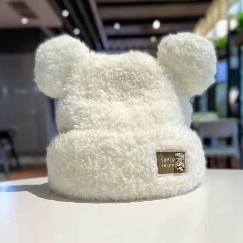 Cappello lavorato a maglia con protezione per le orecchie, caldo e spesso, in 100% cotone, a forma di orso dei cartoni animati, per donna_voghion.com
