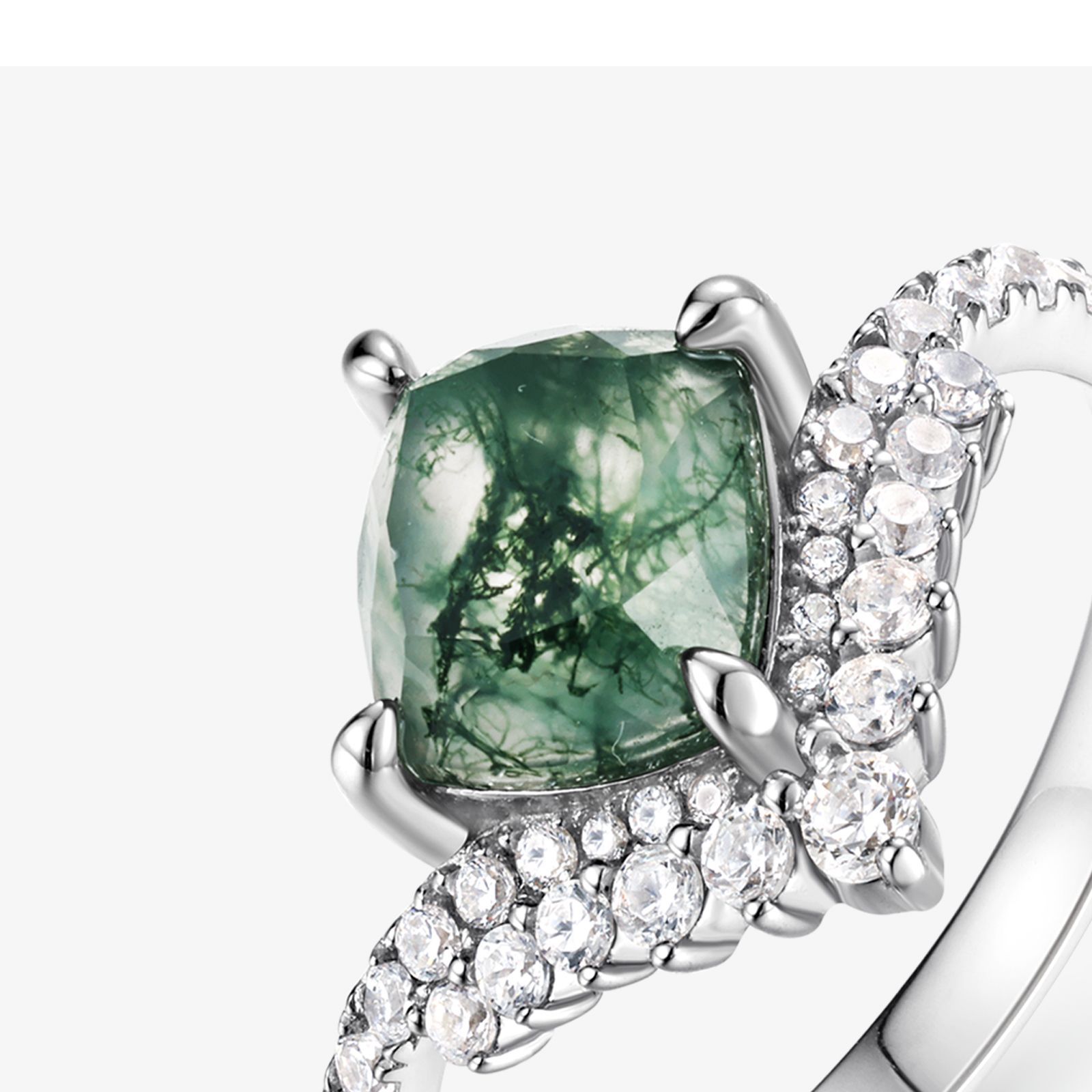 Comercio exterior transfronterizo nueva corona verde natural musgo piedra anillo S925 plata con incrustaciones de agua hierba anillo de ágata personalizado al por mayor