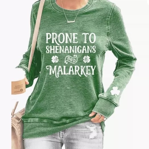 Foreign trade independent station self-built station shopify Amazon cross-border Lucky Clover printed women's long-sleeved T-shirt