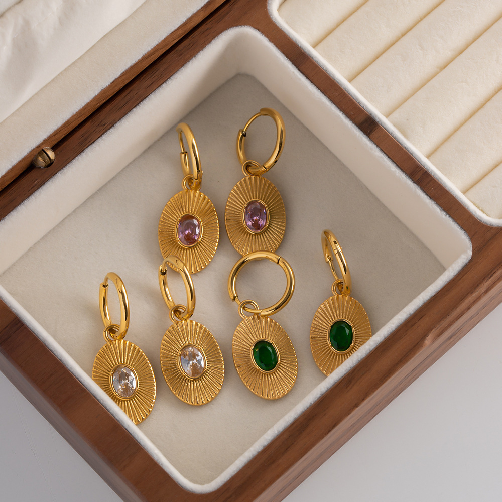 Fashion Oval Stainless Steel Titanium Steel Plating Zircon Earrings Necklace