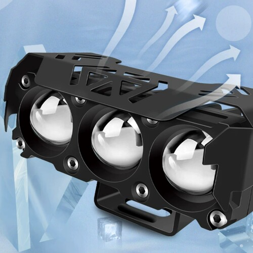 Factory Direct Sale Three-Eye Lens Motorcycle Light Electric Bike LED Beam Light Little Yellow Man Beam Light Yellow and White Dual Color Flash