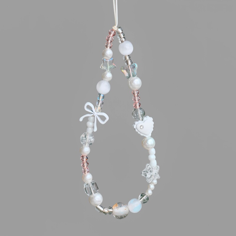 Gentle style bowknot heart phone chain, pearl iridescent crystal star lanyard wrist strap accessory wholesale Gentle style bowknot heart phone chain, pearl iridescent crystal star lanyard wrist strap accessory wholesale