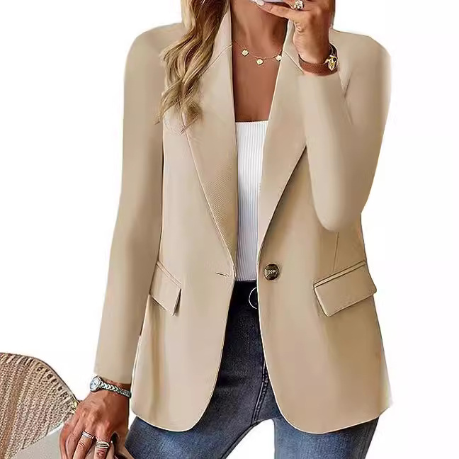 Chaqueta Blazer de Manga Larga para Mujer de Poliéster Color Sólido Un Botón para Otoño y Oficina image 6