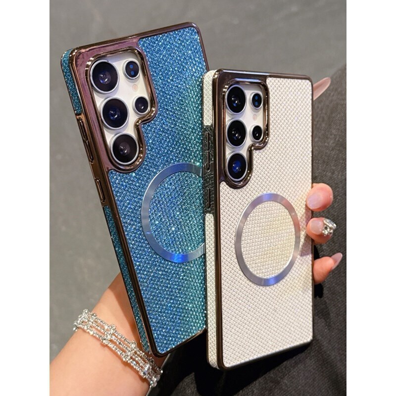 新品 适用GalaxyS25ultra手机壳电镀闪粉磁吸跨三星S24防摔保护套|undefined
