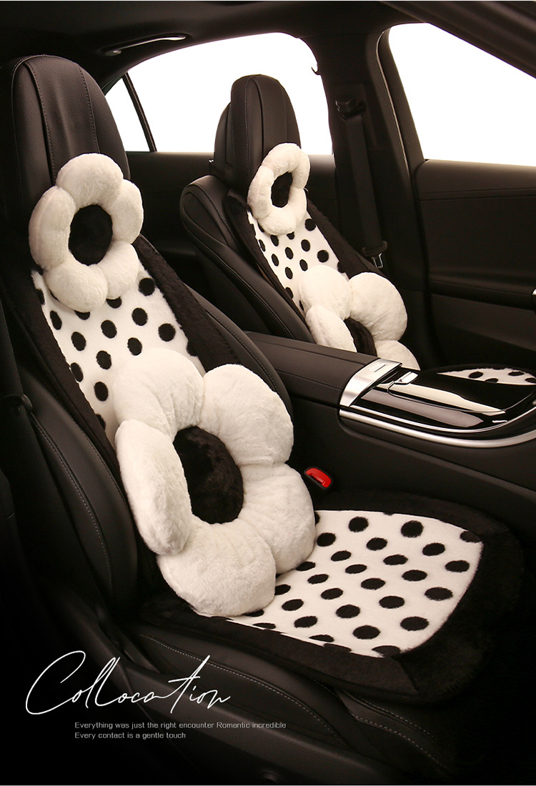 Car cushion winter short plush polka dot black and white cute women's car seat cushion seat cushion Internet celebrity polka dot seat cover